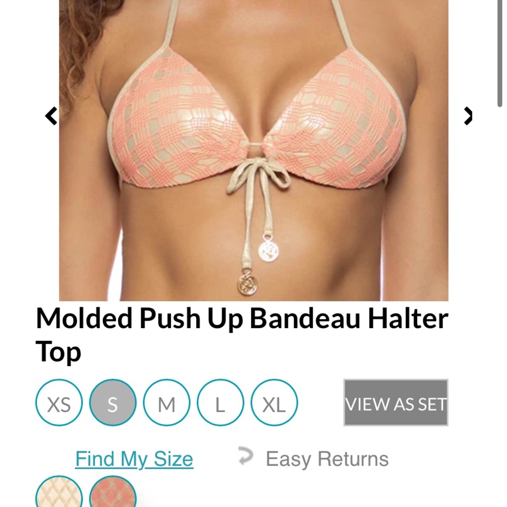 Luli Fama Peach and Cream Molded Push Up Bandeau Halter Bikini Top